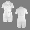 Custom Personalized Women's Short Sleeve Button Pocket Belt Romper