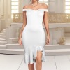 Custom Personalized Women's Off Shoulder Ruffle Hem Bodycon Party Dress-Wholesale
