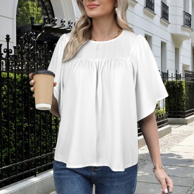 Custom Personalized Women's Bell Sleeve O Neck Babydoll Blouse