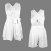 Custom Personalized Women's Deep V-Neck Cross Back Belted Pocket Romper
