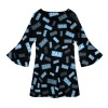V-Neck Layered Bell-Sleeve Dress
