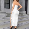 Custom Personalized Women's Halter Drawstring Split Slimming Dress