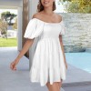 Custom Individualized Women's Square Neck Puff Sleeve Tiered A Line Dress