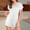 Custom Specialized Women's V-Neck Shirred Drawstring Waist Shorts Romper