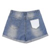 Light-Wash Blue Denim Shorts (Right Pocket Print)|Ship From USA