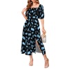 Square-Neck Puff-Sleeve Slit Maxi Dress
