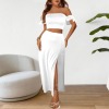 Custom Personalized Women's Off Shoulder Smocked Tube Top & High Waist Split Thigh Maxi Skirts Set
