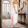 Custom Personalized Women's Strapless Tube Top Slit Maxi Bodycon Party Dress