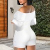 Custom Personalized Women's Off Shoulder Pleated Long Sleeve Short Romper