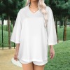 Custom Individualized Women's V-Neck Long Sleeve Blouse & Pocket Shorts Set