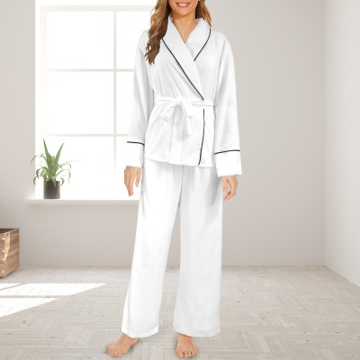 Custom Personalized Women's Tie Waist Pocket Long Pajama Sets