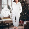 Custom Personalized Women's Plush Hooded Zipper Long Sleeve One Piece Pajamas