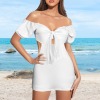 Custom Personalized Women's Off Shoulder Knotted Short Sleeve Romper