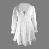 Custom Individualized Women's Long Sleeve Deep V-Neck Ruffled Casual Dress
