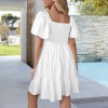 Custom Individualized Women's Square Neck Puff Sleeve Tiered A Line Dress