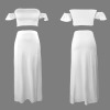 Custom Personalized Women's Off Shoulder Smocked Tube Top & High Waist Split Thigh Maxi Skirts Set