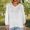 All-Over Print Women's Loose Chiffon V-Neck Puff Sleeve Blouse