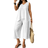 Custom Women V Neck Sleeveless Irregular Top Cropped Wide Leg Pants Set