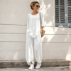 Custom Women's Crew Neck Short Sleeve Irregular Top & Long Pants Set
