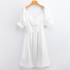 Women's Puff Sleeve Ruched Waist Midi Dress