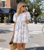 All Over Print Women's Round Neck Ruffle Hem Dress