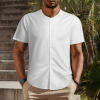 Custom Men's Round Neck Short Sleeve Button Down Casual Blouse Shirt