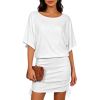 All Over Print Women's Boat Neck Batball Sleeve Pleated Dress