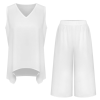 Custom Women V Neck Sleeveless Irregular Top Cropped Wide Leg Pants Set