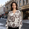 Custom Women's velvet V-neck long-sleeved shirt