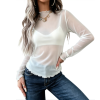Custom Women High Neck Long Sleeved  Mesh Top