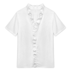 Custom Womens Short Sleeve V Neck Ruffle Trim Blouse Top