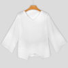 Custom Women's V Neck Bell Sleeve Asymmetrical Hem Chiffon Blouse Top