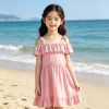 Custom Girl's Cold Off Shoulder Sling Casual Dress