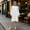 Custom Women's Crew Neck Bubble Sleeve Long Sleeve Dress
