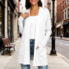 Custom Women Long Pocket Open Front Casual Cardigan