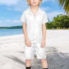 Older Kids Custom Pajama Set Collared Top With Shorts For Boys
