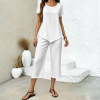 Custom Women Irregular Hem Top Cropped Wide Leg Pants Set