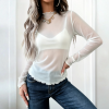 Custom Women High Neck Long Sleeved  Mesh Top