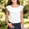Girl's Ruffled Collar Short Sleeves T Shirt