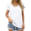 Custom Women's V Neck Ruffle Short Sleeve Loose Casual Tunic Top