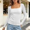 Custom Women Square Neck Long Sleeve Slim Cropped Top