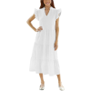 Women's Casual Ruffle Sleeve V Neck Midi Dress