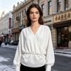 Custom Women's velvet V-neck long-sleeved shirt