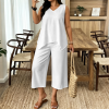 Custom Women V Neck Sleeveless Irregular Top Cropped Wide Leg Pants Set