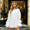 Custom Women's Round Neck Dropped Shoulder Shirred Long Sleeve Top