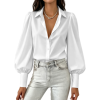 Custom Women Lapel Puff Sleeve Button Casual Blouse Shirt