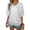 Customizable Women's 3/4 Sleeve V Neck Loose Casual Blouse Top