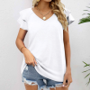 Custom Women's V Neck Ruffle Short Sleeve Loose Casual Tunic Top