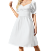 Women's Puff Sleeve Ruched Waist Midi Dress