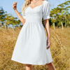 Women's Puff Sleeve Ruched Waist Midi Dress